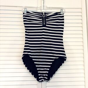 MICHAEL Michael Kors Black and White Striped Sleeveless One Piece Swimsuit